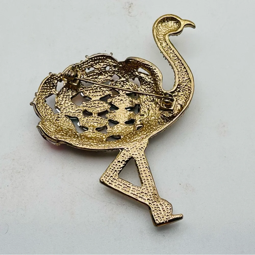 Stunning Colorful Rhinestone Flamingo Statement Brooch - Picture 11 of 13